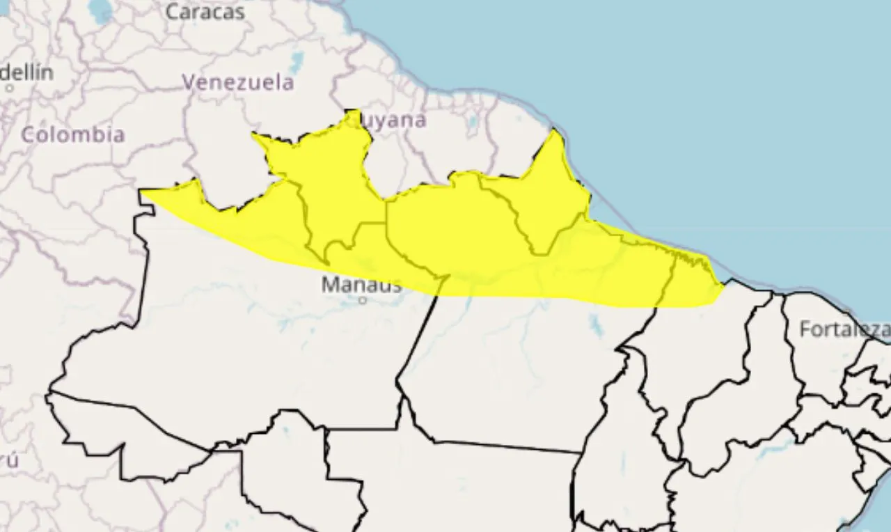 Alerta amarelo para chuva intensa em partes da região Norte e MA